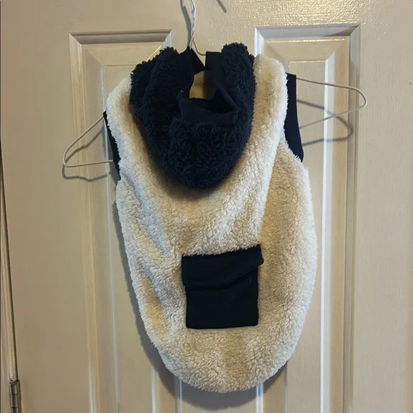 White and Navy Blue Dog Sweater with Hood - Picture 2 of 3